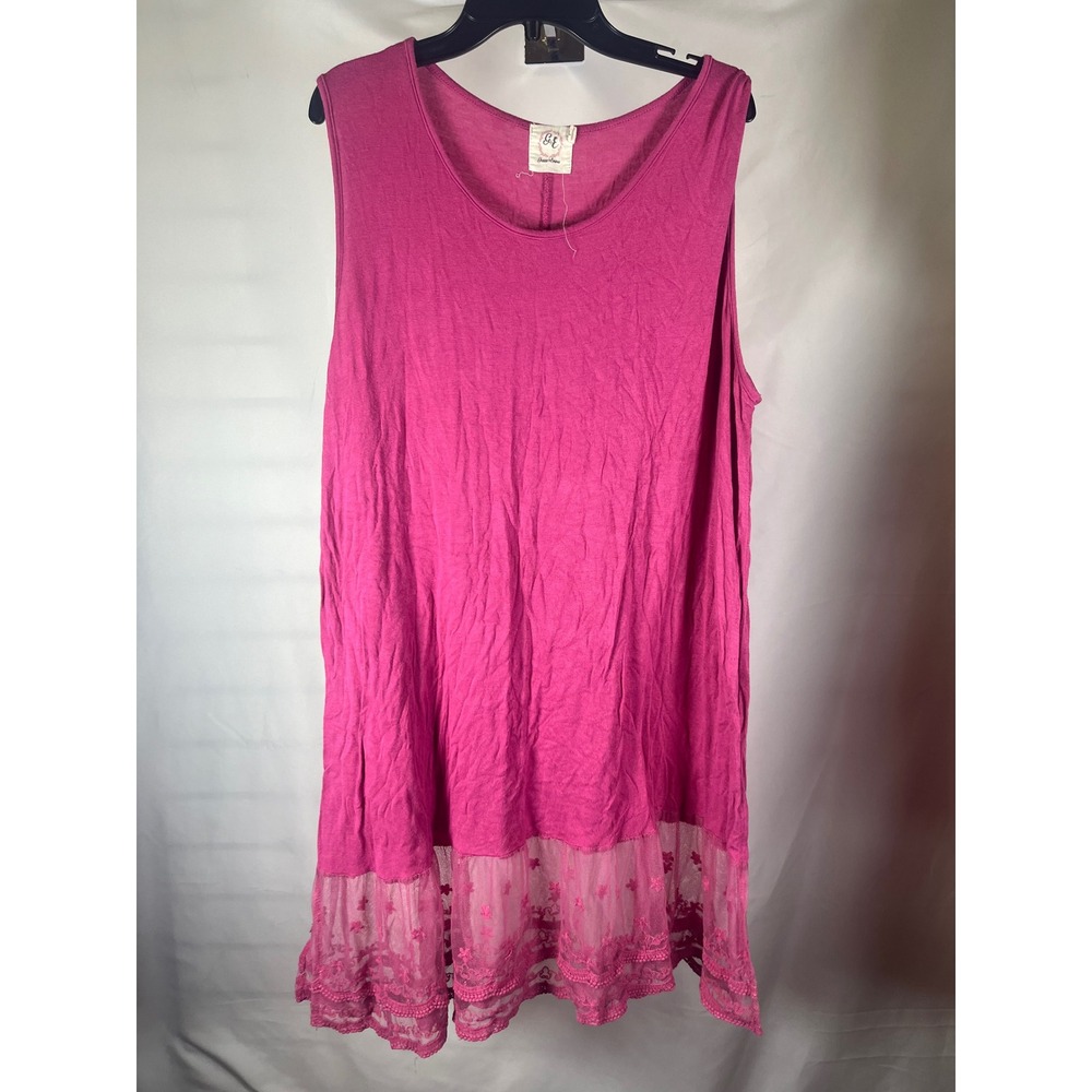 Grace & Emma Magenta Pink Sleeveless Lace Hem Tunic Tank Top Large